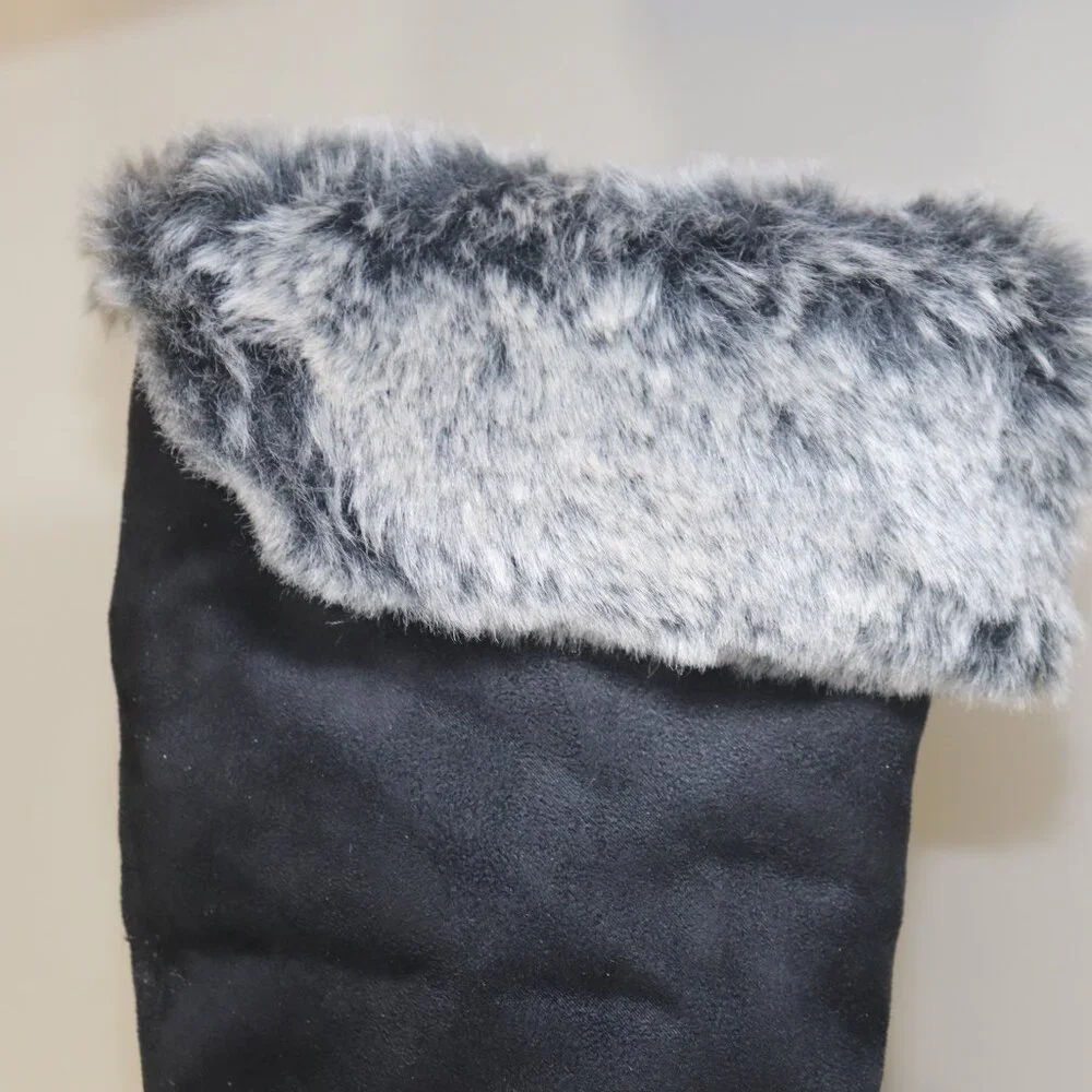 Charlotte Russe Brigitte Black Faux Suede Fur Mid Calf Knee Boots Size 6